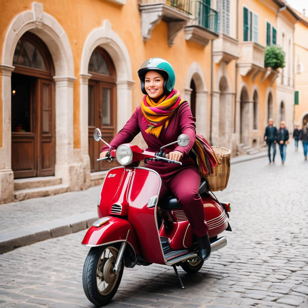 Stylish Woman on Red Scooter in Italian Street