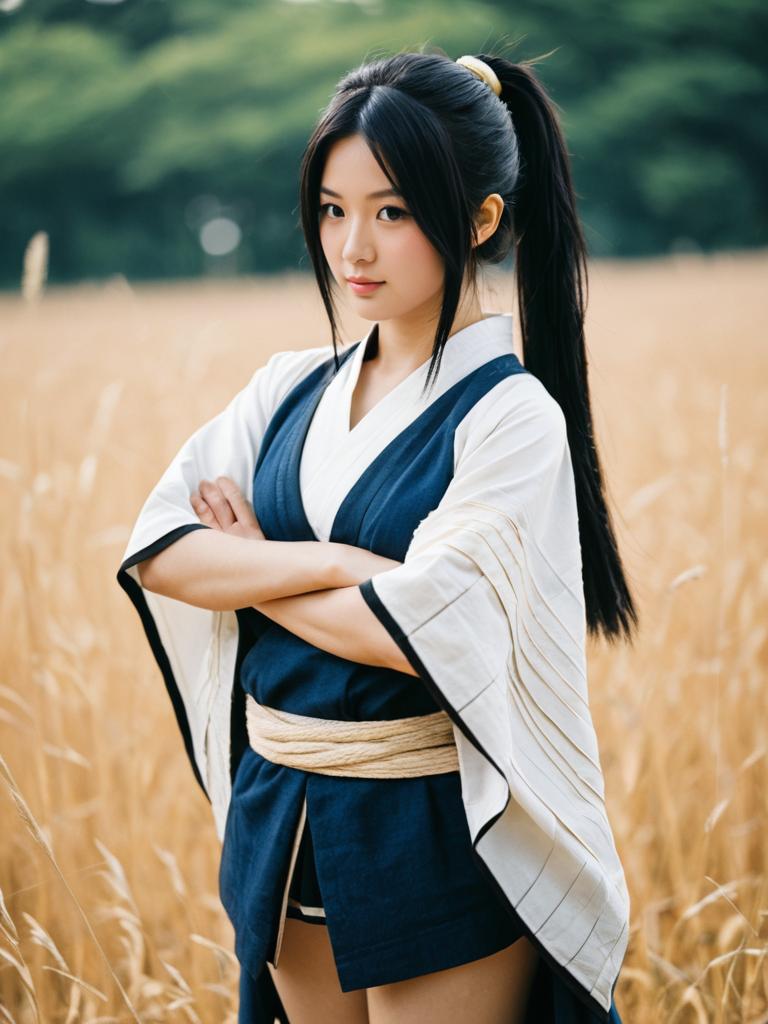 Realistic Dororo Character Cosplay Woman in Traditional Outfit Outdoors