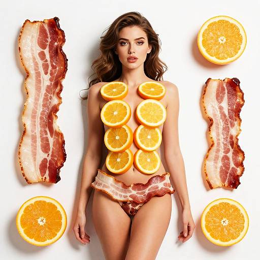 Woman with Orange Slices and Bacon Art Body Composition