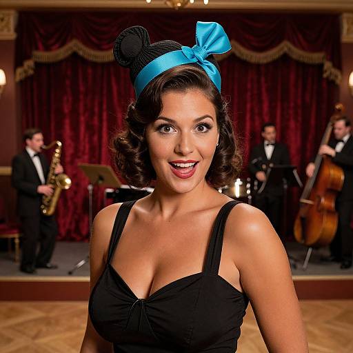 Vintage Style Woman with Jazz Band in Elegant 1950s Setting