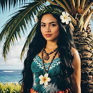 Confident Woman in Tropical Outfit by Ocean
