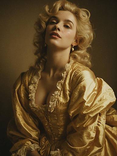 Elegant Woman in Golden 18th Century Style Dress Vintage Portrait