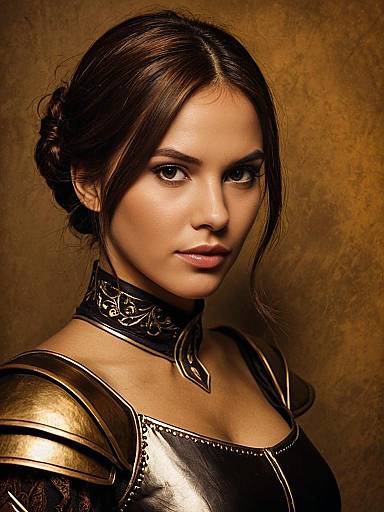 Realistic Halle Lidner Cosplay Woman in Golden Armor Portrait