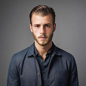 Serious man in casual shirt
