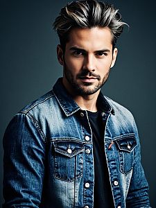 Stylish Man in Denim Jacket Close Up Detailed Headshot