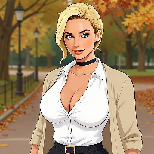 Confident Woman in Autumn Park Digital Illustration