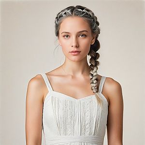 Young Woman with Crown Braid and White Dress