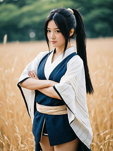 Realistic Dororo Character Cosplay Woman in Traditional Outfit Outdoors