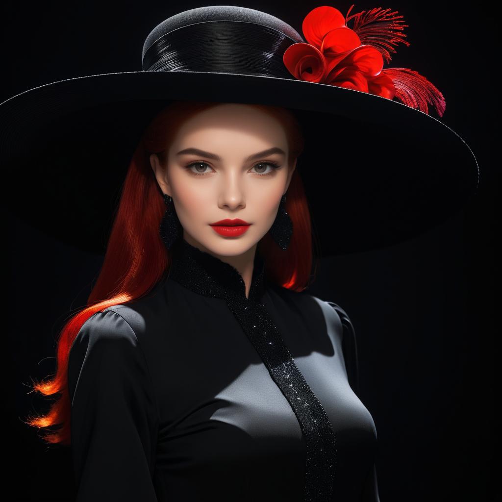 Elegant Woman with Red Hair and Black Outfit