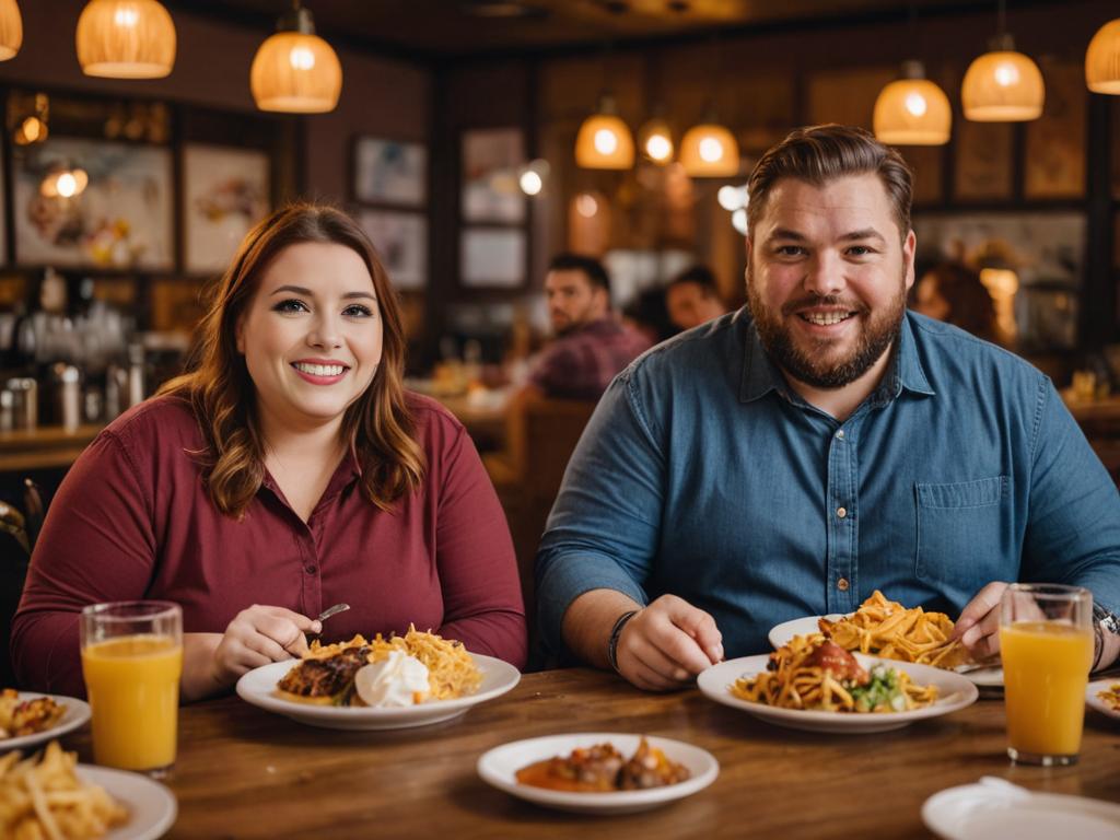 Overweight Couple Indulging at Restaurant