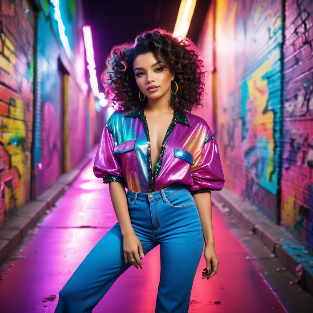 Confident Woman in Neon Alleyway