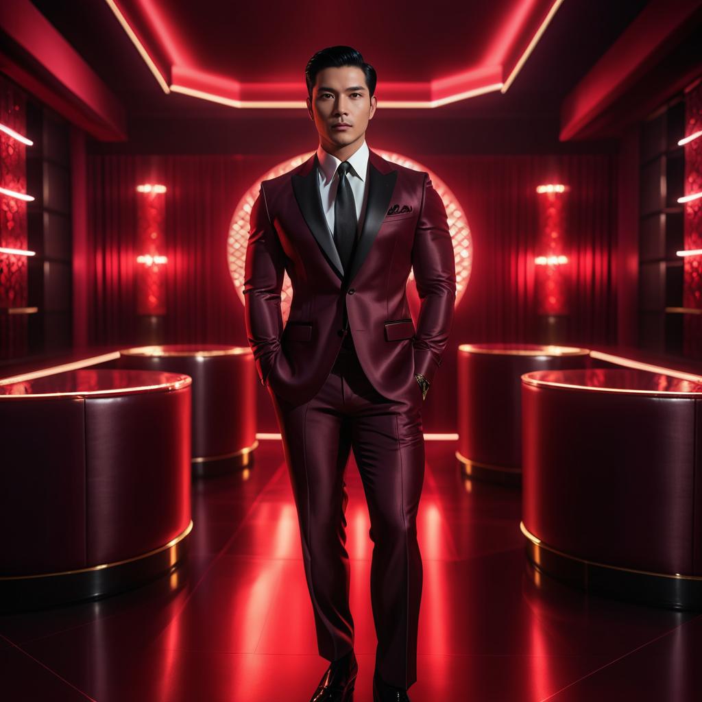 Stylish Man in Burgundy Suit in Modern Luxurious Setting