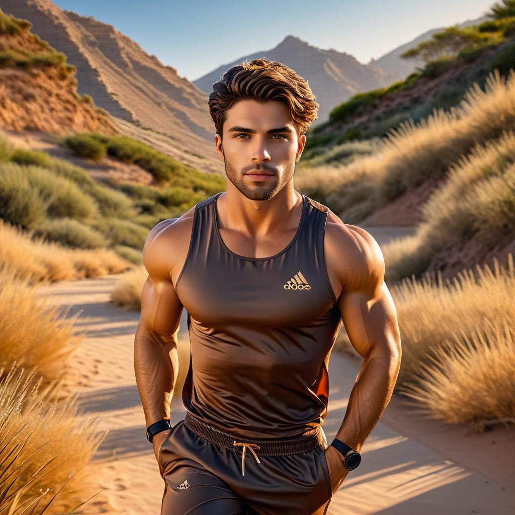 Fit man in sleeveless top in desert landscape