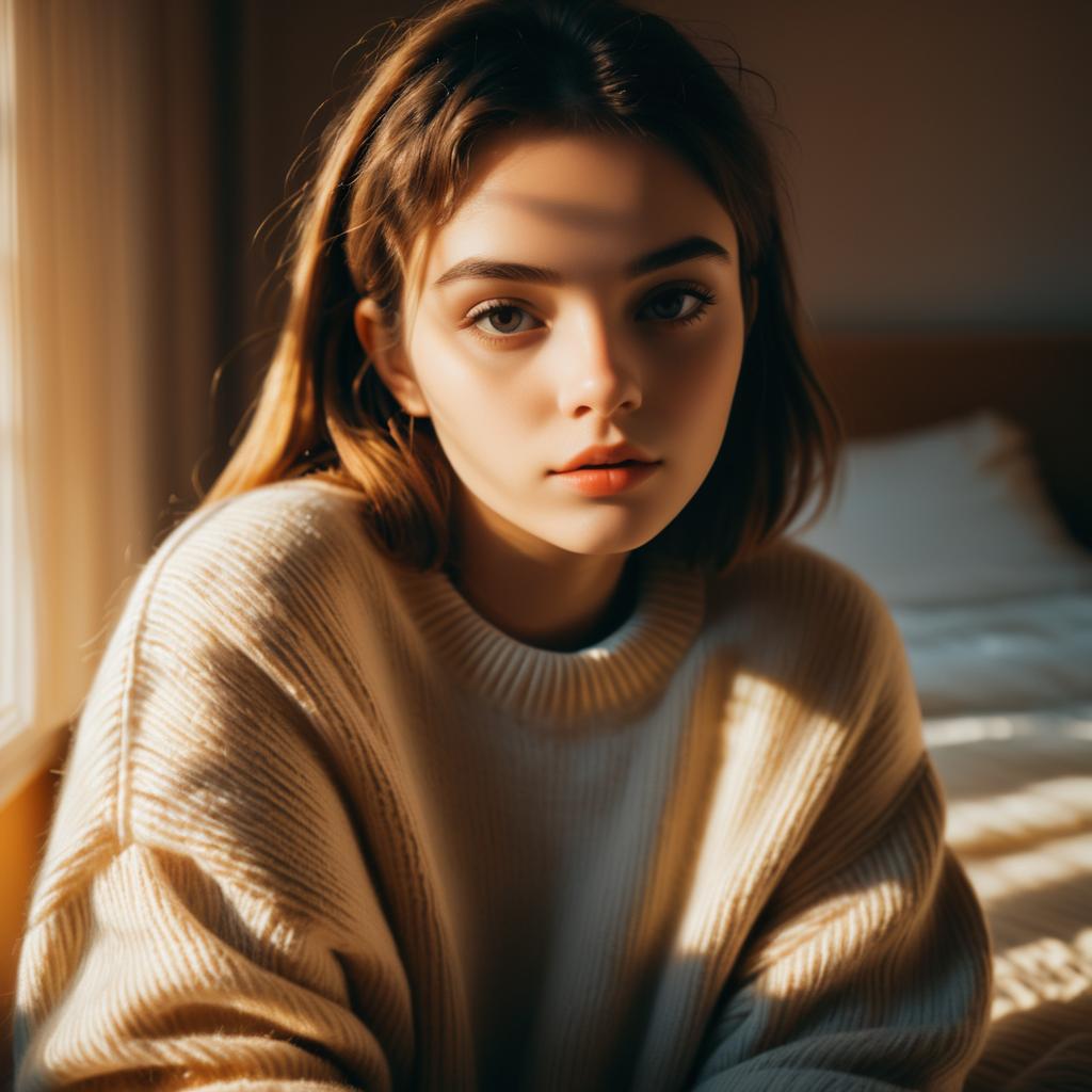 Contemplative Young Woman in Warm Light