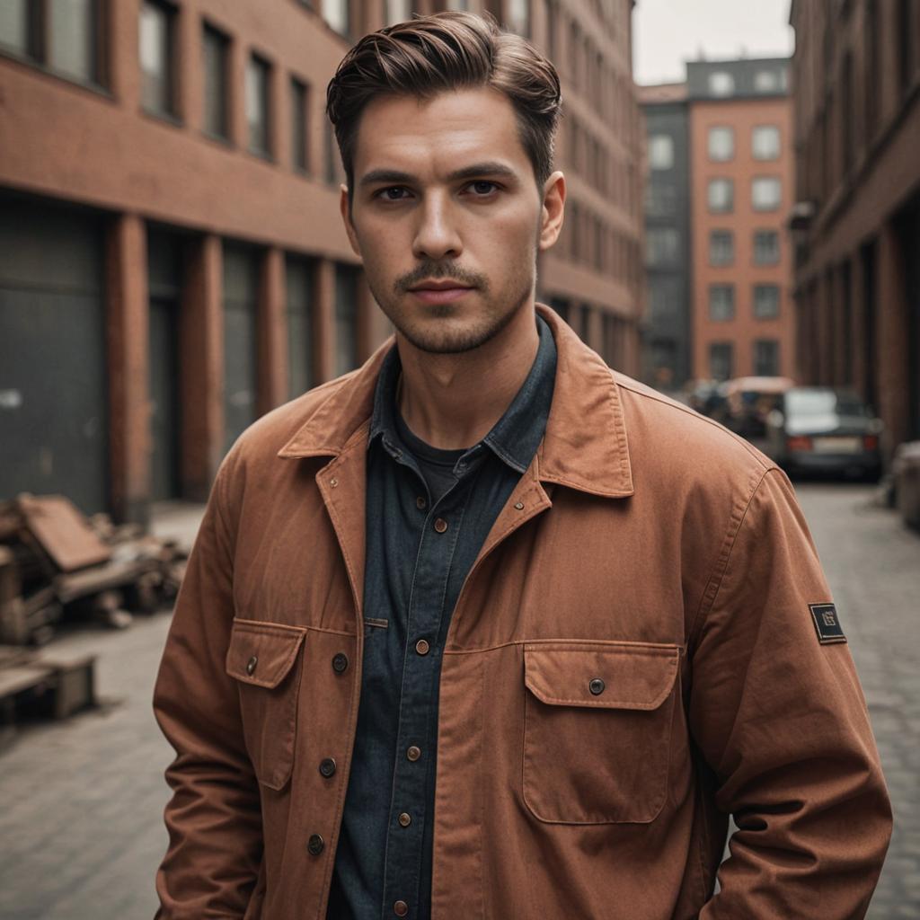 Stylish man in urban setting with brown jacket