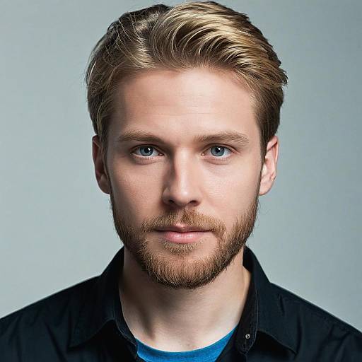 Close-Up Portrait of Young Blonde Man with Beard and Blue Eyes