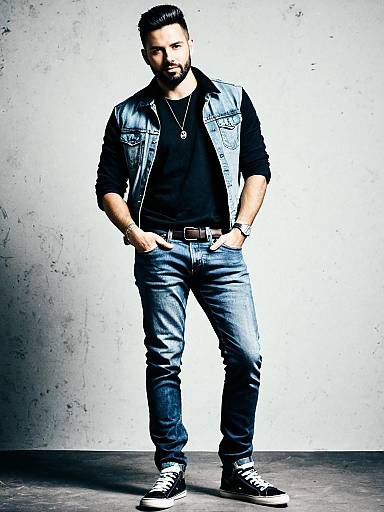 Man in Stylish Casual Jeans Outfit Full Body Fashion Photo