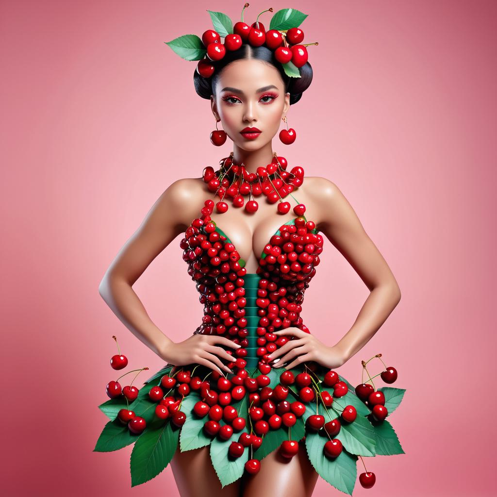 Cherry-Themed Fashion: Woman in Fruit-Inspired Dress