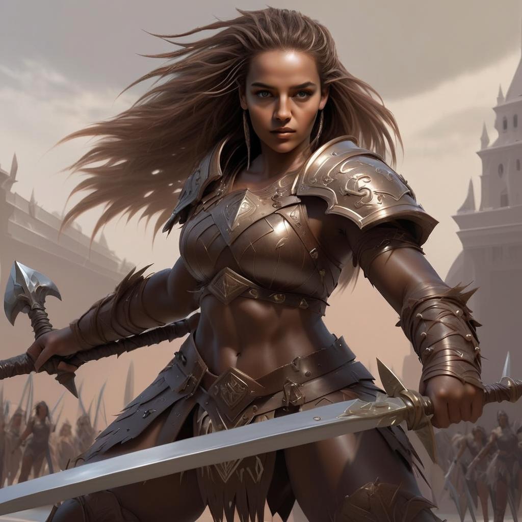 Fierce Warrior Woman in Bronze Armor