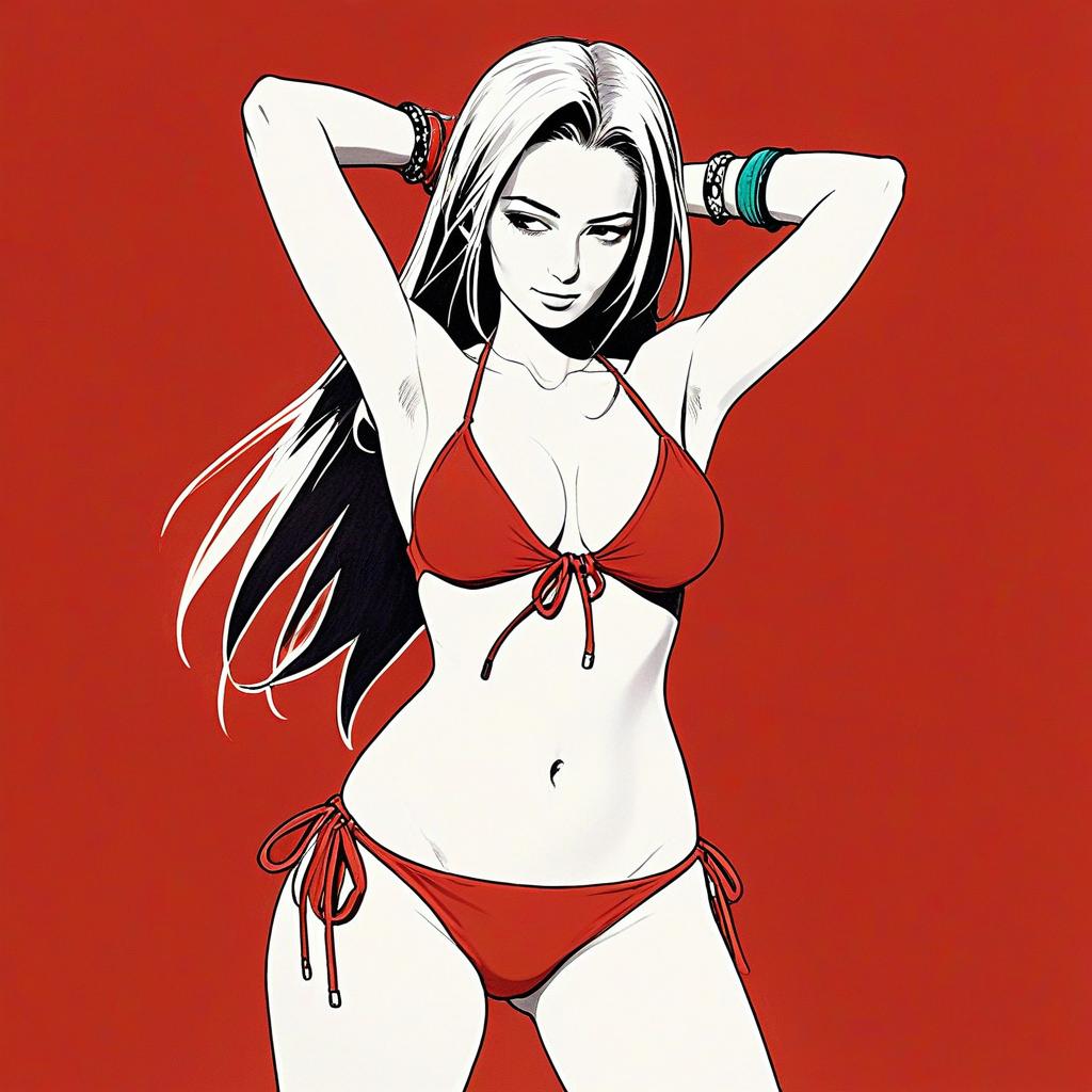 Stylish Woman in Red Bikini Illustration
