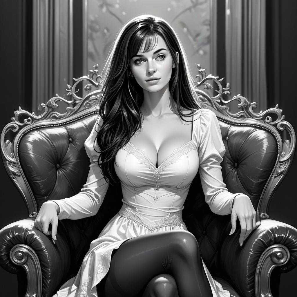 Elegant Woman in Lace Dress on Leather Armchair Elegant Woman in Lace Dress on Leather Armchair