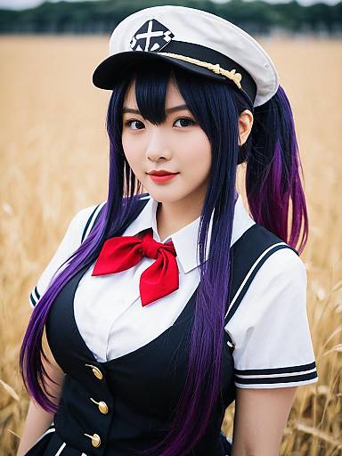 Ariake KanColle Cosplay Woman in Navy Uniform Outdoor Photo