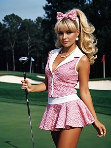 Woman in Detailed Pink Shar-Pay Style Golf Costume on Golf Course