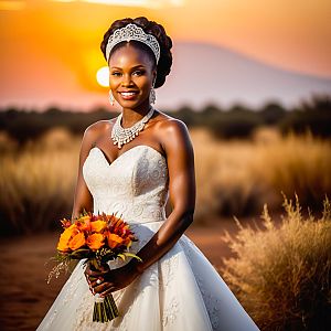 Radiant Bride in White Gown at Sunset