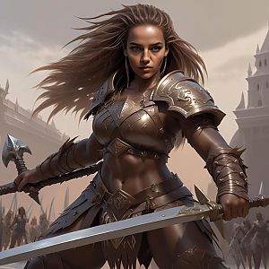 Fierce Warrior Woman in Bronze Armor