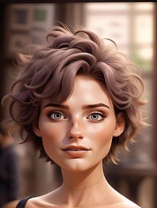 Portrait of a Young Woman with Grey Eyes and Lavender Hair