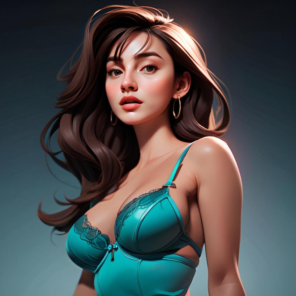 Woman in Teal Lingerie with Brown Hair