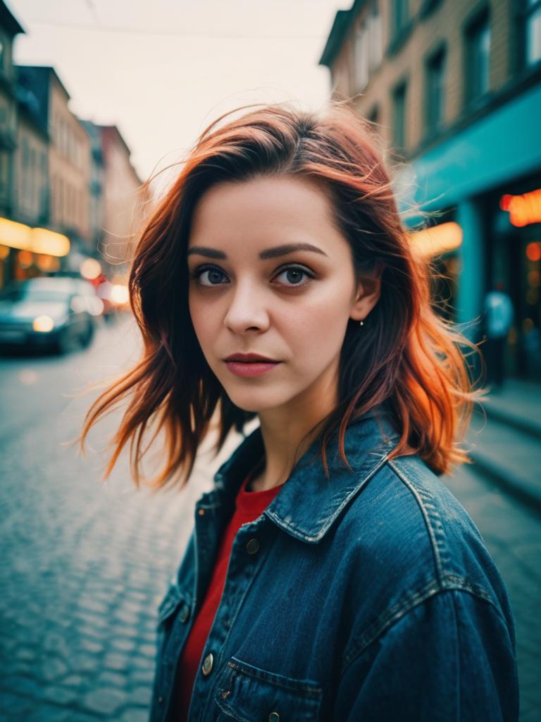 Young Woman with Stylish Hair in Urban Setting