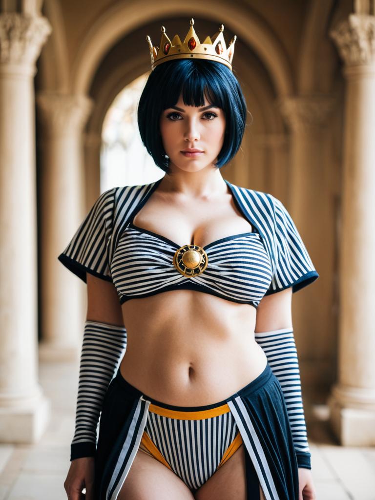 Ancient Princess in Striped Regal Outfit with Crown