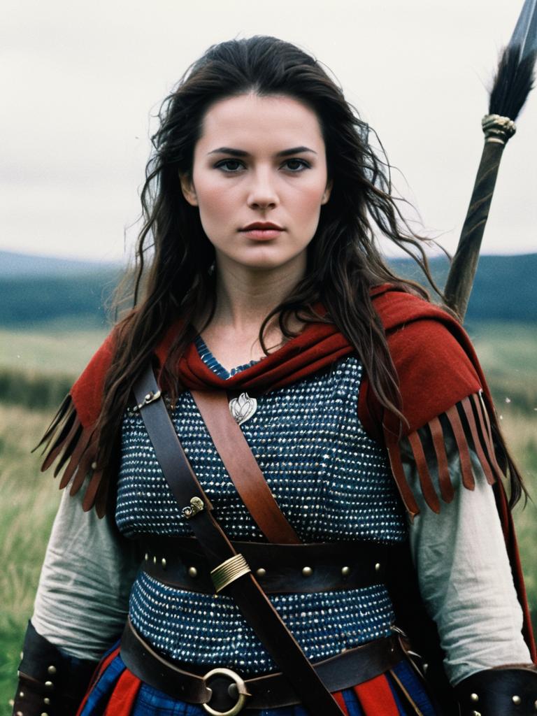Woman in Braveheart-Inspired Warrior Cosplay Costume Photorealistic Portrait