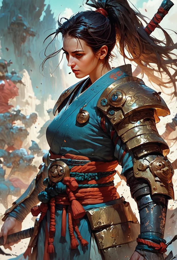 Fantasy Woman Samurai Warrior in Detailed Armor Digital Artwork