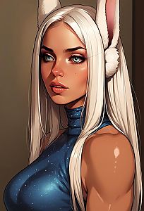 Woman with Platinum Blonde Hair in Bunny Ears