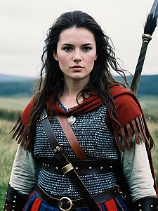 Woman in Braveheart-Inspired Warrior Cosplay Costume Photorealistic Portrait
