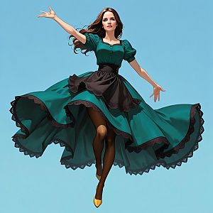 Woman in Green Dress Mid-Leap