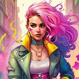 Confident Young Woman in Cyberpunk Style