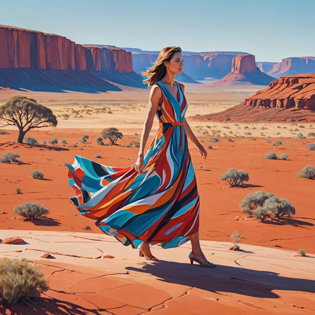 Woman Twirling in Artistic Dress in Desert