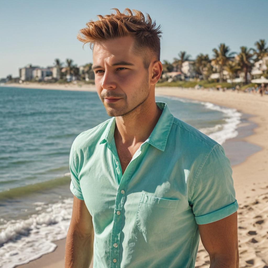 Stylish Man on Sunny Beach