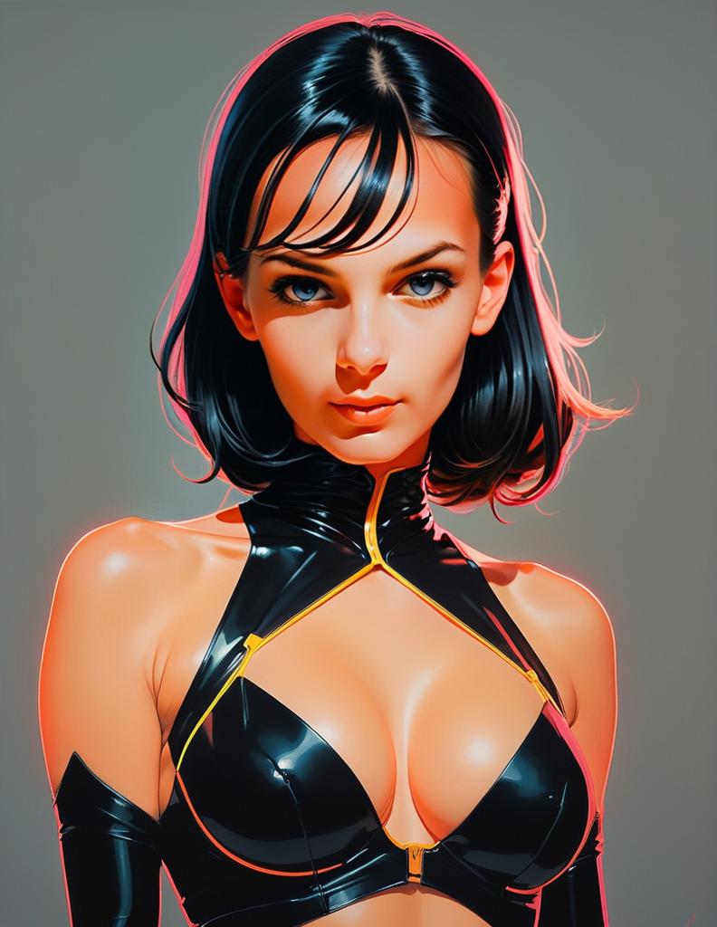 Hyper-Realistic Digital Portrait of Woman in Black Latex Outfit Hyper-Realistic Digital Portrait of Woman in Black Latex Outfit
