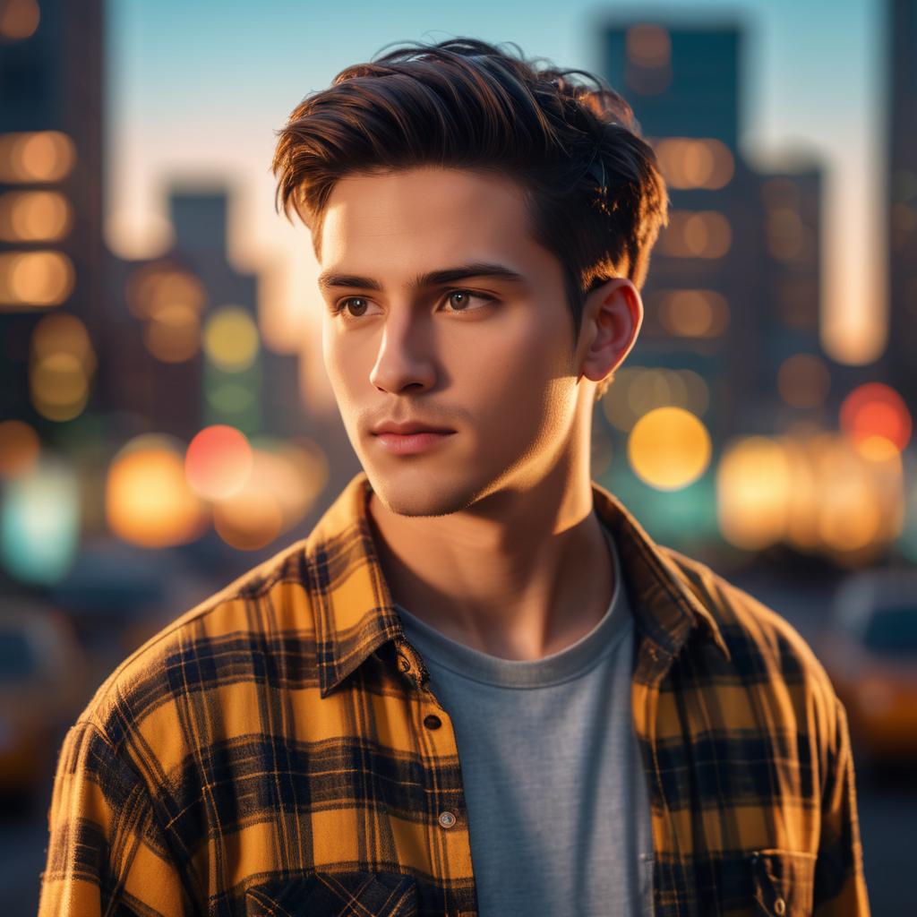 Thoughtful Young Man in Urban Setting at Dusk