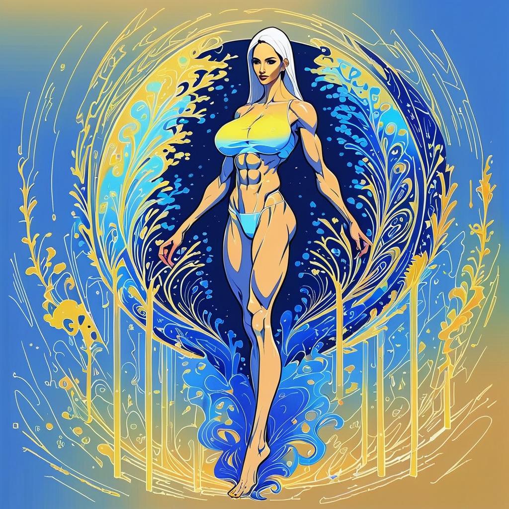 Stylized Woman with White Hair in Abstract Patterns