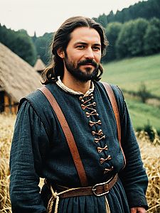 Medieval Peasant Costume Man Outdoor Rural Historical Clothing