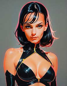 Hyper-Realistic Digital Portrait of Woman in Black Latex Outfit