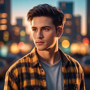 Thoughtful Young Man in Urban Setting at Dusk