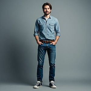 Man in Denim Outfit
