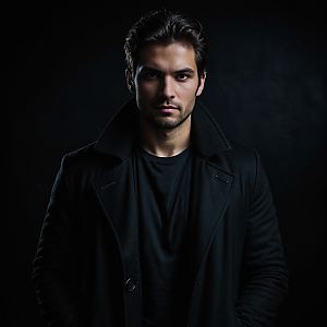 Confident Young Man in Black Coat