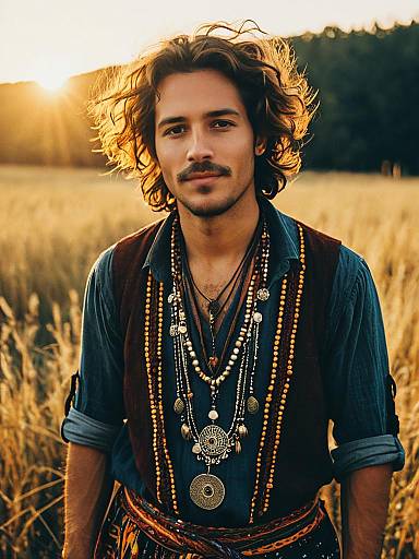 Man in Bohemian Style Outfit Outdoor Portrait at Golden Hour